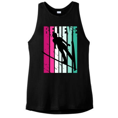 Retro Slalom Jump Jumping Ski Downhill Female Gift Ladies PosiCharge Tri-Blend Wicking Tank