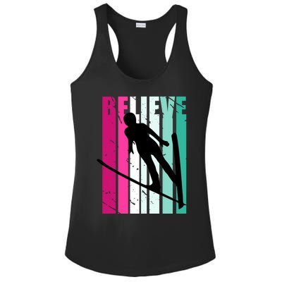 Retro Slalom Jump Jumping Ski Downhill Female Gift Ladies PosiCharge Competitor Racerback Tank