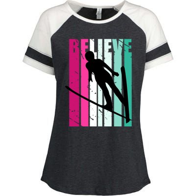 Retro Slalom Jump Jumping Ski Downhill Female Gift Enza Ladies Jersey Colorblock Tee