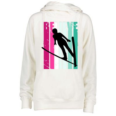 Retro Slalom Jump Jumping Ski Downhill Female Gift Womens Funnel Neck Pullover Hood