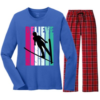 Retro Slalom Jump Jumping Ski Downhill Female Gift Women's Long Sleeve Flannel Pajama Set 