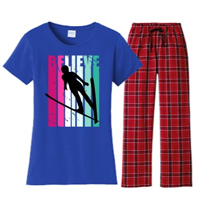 Retro Slalom Jump Jumping Ski Downhill Female Gift Women's Flannel Pajama Set