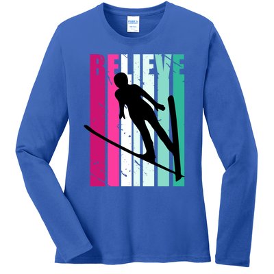 Retro Slalom Jump Jumping Ski Downhill Female Gift Ladies Long Sleeve Shirt