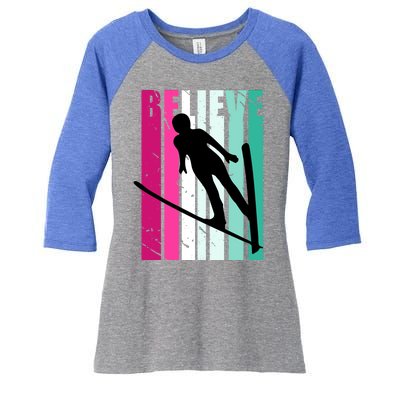 Retro Slalom Jump Jumping Ski Downhill Female Gift Women's Tri-Blend 3/4-Sleeve Raglan Shirt