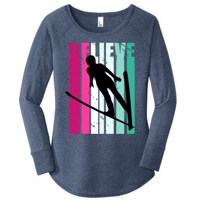 Retro Slalom Jump Jumping Ski Downhill Female Gift Women's Perfect Tri Tunic Long Sleeve Shirt