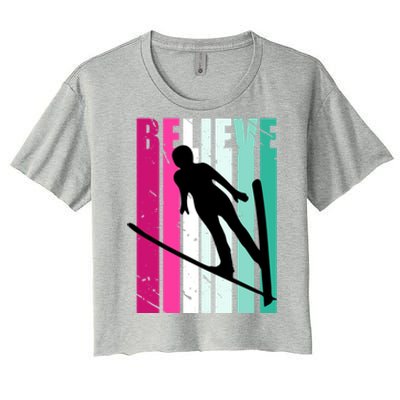 Retro Slalom Jump Jumping Ski Downhill Female Gift Women's Crop Top Tee