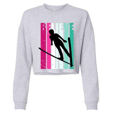 Retro Slalom Jump Jumping Ski Downhill Female Gift Cropped Pullover Crew