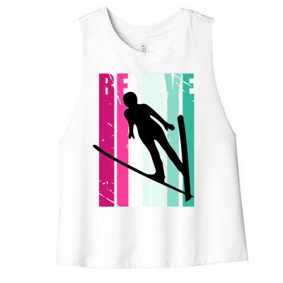 Retro Slalom Jump Jumping Ski Downhill Female Gift Women's Racerback Cropped Tank