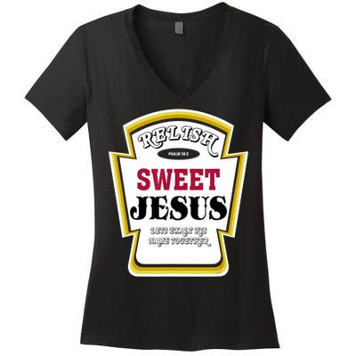 Relish Sweet Jesus Christian Parody Women's V-Neck T-Shirt