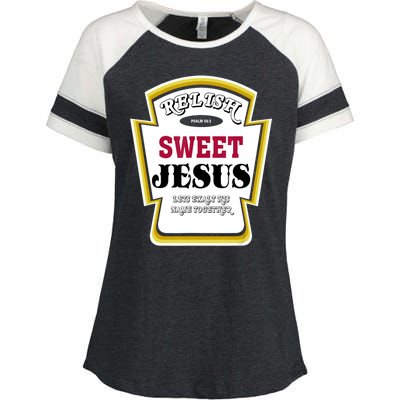 Relish Sweet Jesus Christian Parody Enza Ladies Jersey Colorblock Tee