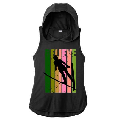 Retro Ski Jumping Jump Female Skier Skiing Cool Meaningful Gift Ladies PosiCharge Tri-Blend Wicking Draft Hoodie Tank