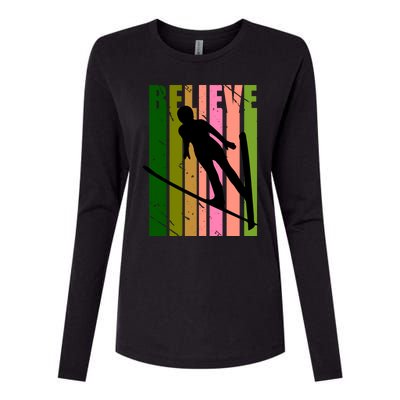 Retro Ski Jumping Jump Female Skier Skiing Cool Meaningful Gift Womens Cotton Relaxed Long Sleeve T-Shirt