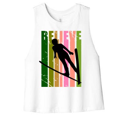 Retro Ski Jumping Jump Female Skier Skiing Cool Meaningful Gift Women's Racerback Cropped Tank