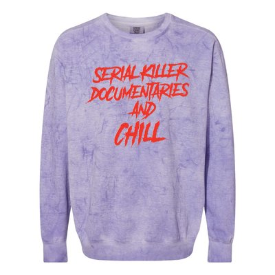 Retro Serial Killer Documentaries & Chill Halloween Colorblast Crewneck Sweatshirt