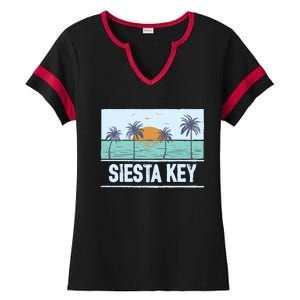 Retro Siesta Key Florida Tropical Sunset Beach Vacation Meaningful Gift Ladies Halftime Notch Neck Tee