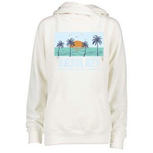 Retro Siesta Key Florida Tropical Sunset Beach Vacation Meaningful Gift Womens Funnel Neck Pullover Hood