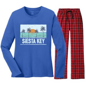 Retro Siesta Key Florida Tropical Sunset Beach Vacation Meaningful Gift Women's Long Sleeve Flannel Pajama Set 