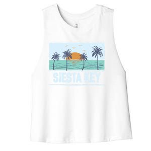 Retro Siesta Key Florida Tropical Sunset Beach Vacation Meaningful Gift Women's Racerback Cropped Tank