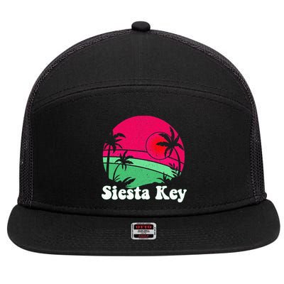Retro Siesta Key Beach Design Siesta Key Illustration 7 Panel Mesh Trucker Snapback Hat