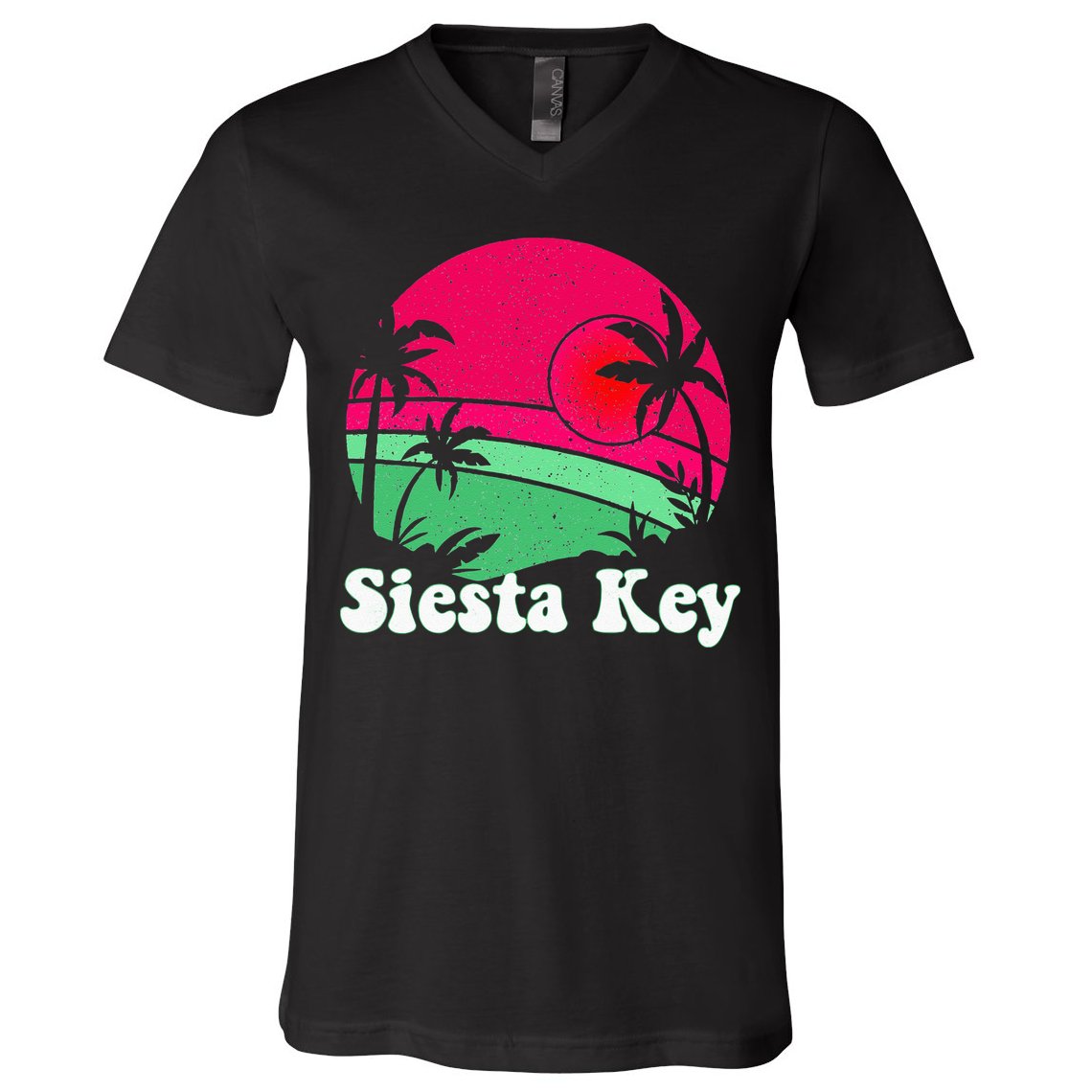 Retro Siesta Key Beach Design Siesta Key Illustration V-Neck T-Shirt