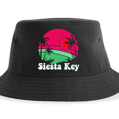Retro Siesta Key Beach Design Siesta Key Illustration Sustainable Bucket Hat