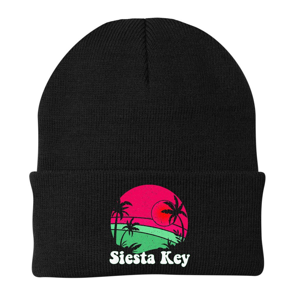 Retro Siesta Key Beach Design Siesta Key Illustration Beanie