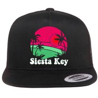 Retro Siesta Key Beach Design Siesta Key Illustration Flat Bill Trucker Hat