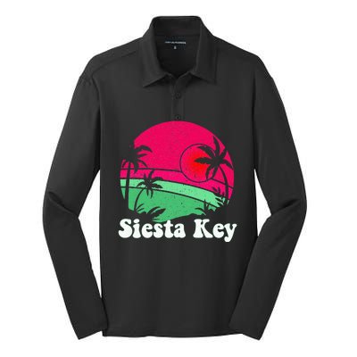 Retro Siesta Key Beach Design Siesta Key Illustration Silk Touch Performance Long Sleeve Polo