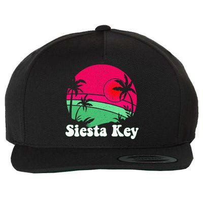 Retro Siesta Key Beach Design Siesta Key Illustration Wool Snapback Cap