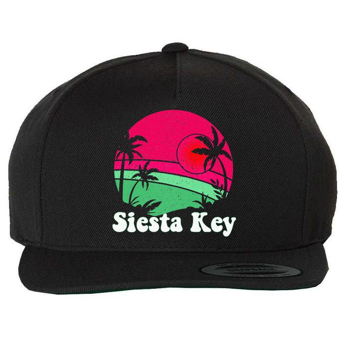 Retro Siesta Key Beach Design Siesta Key Illustration Wool Snapback Cap