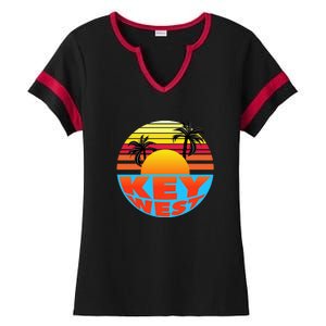 Retro Sunset Key West Florida Ladies Halftime Notch Neck Tee