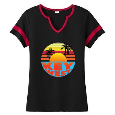 Retro Sunset Key West Florida Ladies Halftime Notch Neck Tee