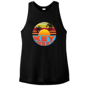 Retro Sunset Key West Florida Ladies PosiCharge Tri-Blend Wicking Tank