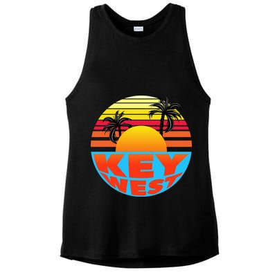 Retro Sunset Key West Florida Ladies PosiCharge Tri-Blend Wicking Tank