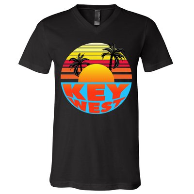 Retro Sunset Key West Florida V-Neck T-Shirt