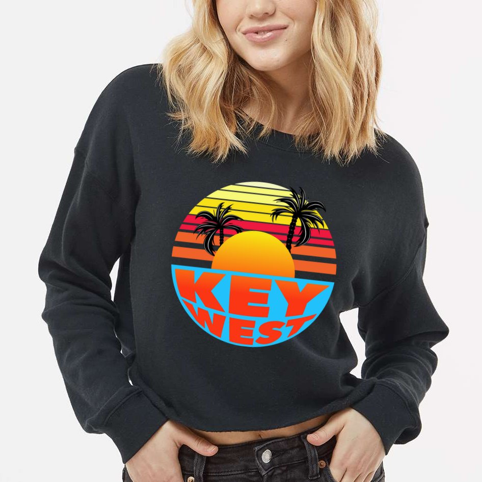Retro Sunset Key West Florida Cropped Pullover Crew