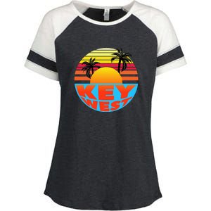 Retro Sunset Key West Florida Enza Ladies Jersey Colorblock Tee