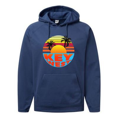 Retro Sunset Key West Florida Performance Fleece Hoodie