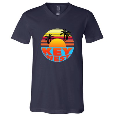 Retro Sunset Key West Florida V-Neck T-Shirt