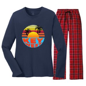 Retro Sunset Key West Florida Women's Long Sleeve Flannel Pajama Set 