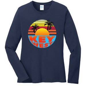 Retro Sunset Key West Florida Ladies Long Sleeve Shirt