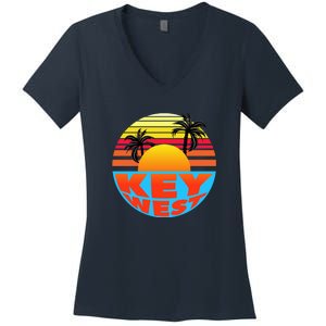 Retro Sunset Key West Florida Women's V-Neck T-Shirt