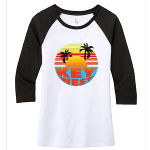 Retro Sunset Key West Florida Women's Tri-Blend 3/4-Sleeve Raglan Shirt