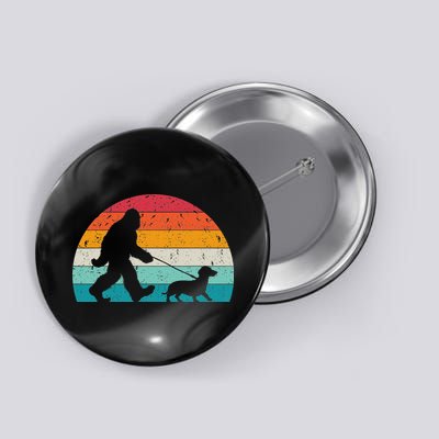 Retro Sasquatch Lover Doxie Wiener Dog Walker Bigfoot Walking A Dog Funny Dachshund Weiner Dog Dad W Button