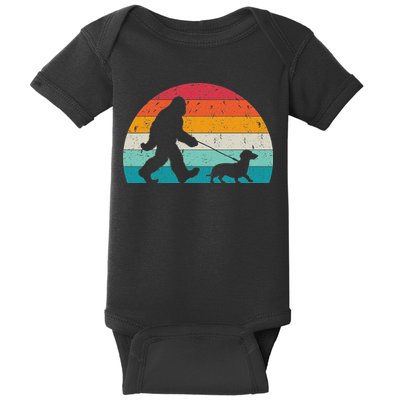 Retro Sasquatch Lover Doxie Wiener Dog Walker Bigfoot Walking A Dog Funny Dachshund Weiner Dog Dad W Baby Bodysuit
