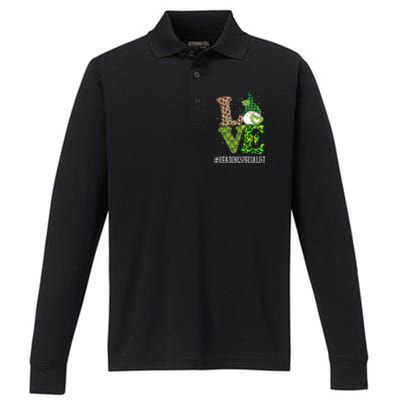 Reading Specialist Love St Patricks Day Gnome Leopard Gift Performance Long Sleeve Polo