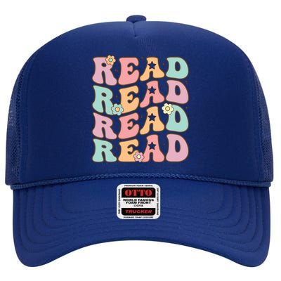 Read School Librarian Life Teacher Reading Groovy Read High Crown Mesh Back Trucker Hat