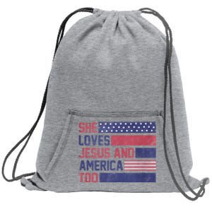 Retro She loves Jesus and America Too 4th Of July USA Flag Sweatshirt Cinch Pack Bag