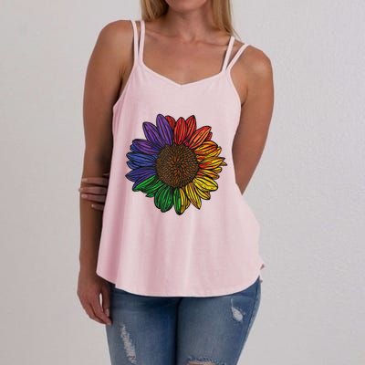 Rainbow Sunflower LGBTQ Flag Pride Month Women's Strappy Tank