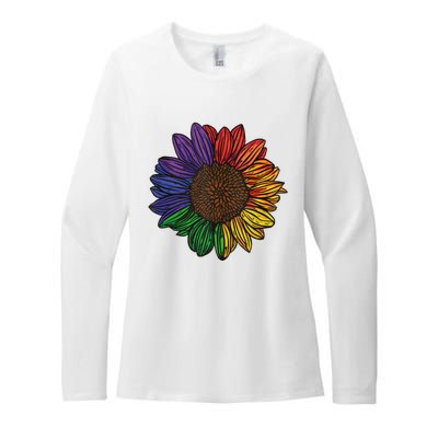 Rainbow Sunflower LGBTQ Flag Pride Month Womens CVC Long Sleeve Shirt